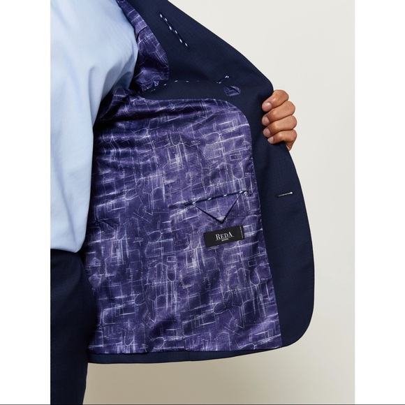 TM Lewin Maxwell Infinity Active Slim Fit Navy Textured 2 Piece Suit - Picture 6 of 9